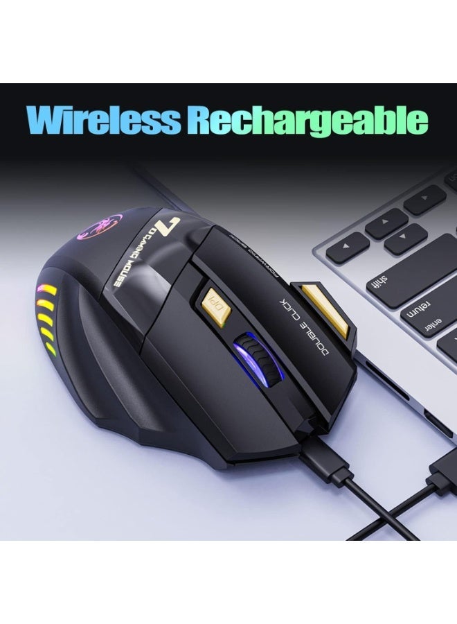 Wireless Gaming Mouse, Silent Click Wireless Rechargeable Mouse with Colourful LED Lights and up to 4800 DPI Adjustable 400 mAh Lithium Battery for Laptop and Computer - Image 2